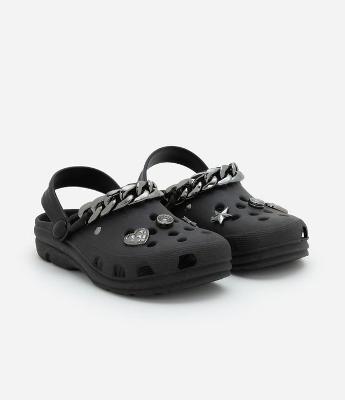 Sandália Babuche Infantil com Corrente e Patchs Aplicados - Tam 28 a 35