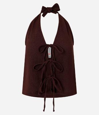 Blusa Frente Única Texturizada com Amarrações