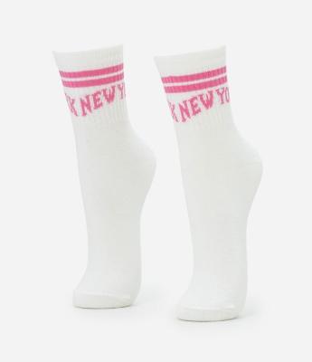 Meia Cano Alto em Algodão com Estampa New York