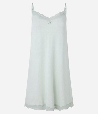 Camisola de Alcinha em Viscose com Estampa de Gravataria e Detalhe de Renda