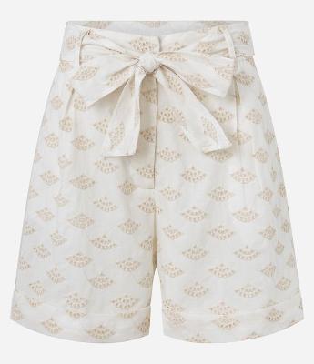 Short Cintura Alta em Laise com Cinto Laço e Leques Bordados