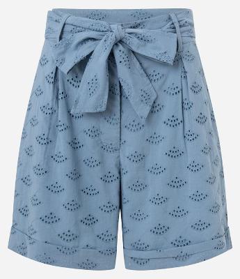 Short Cintura Alta em Laise com Cinto Laço e Leques Bordados