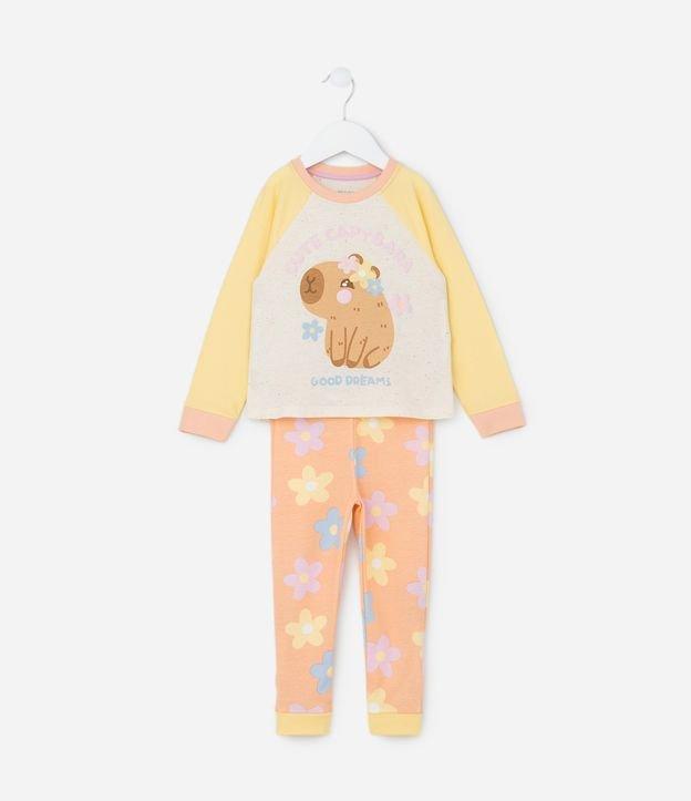Pijama Longo Infantil com Estampa Capivara com Flores - Tam 2 a 6 Anos - 1
