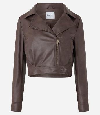 Jaqueta Biker em Pu com Bolsos e Fivela na Barra