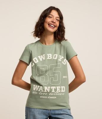 Camiseta Alongada em Algodão com Estampa Cowboy