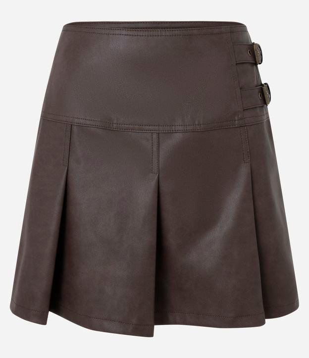 Saia Evasê Curta em PU com Pregas - 1