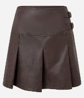 Saia Evasê Curta em PU com Pregas - 1