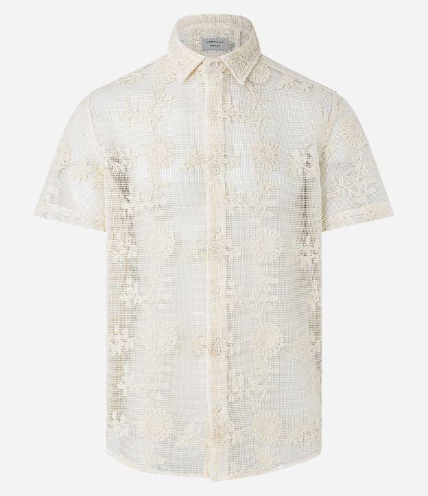 Camisa Regular em Tricô com Textura e Estampa Bordada Floral - 2
