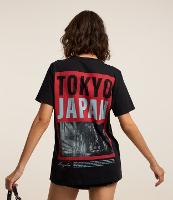 Camiseta Alongada em Algodão com Estampa Tokyo Frente e Costas - 1