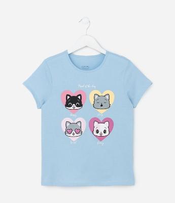 Camiseta Infantil com Estampa Gatinhos - Tam 5 a 14 Anos