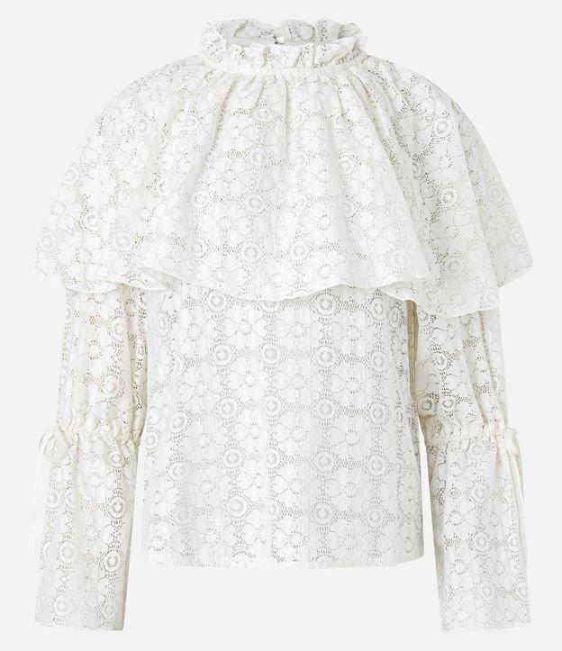 Blusa Manga Longa em Laise com Babados e Amarração nos Punhos. - 1
