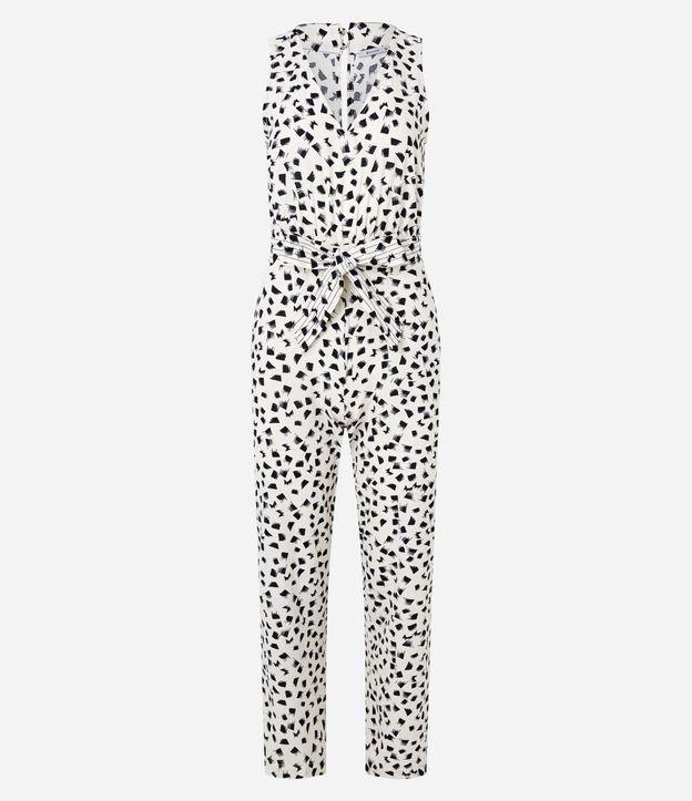 Macacão Longo Reto em Airflow com Cinto e Estampa Pincelada - 1