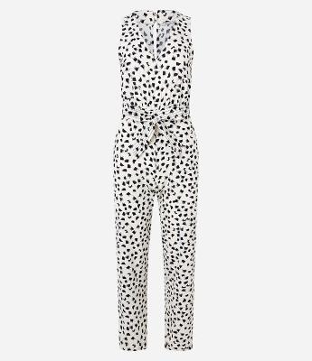 Macacão Longo Reto em Airflow com Cinto e Estampa Pincelada