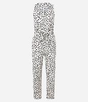 Macacão Longo Reto em Airflow com Cinto e Estampa Pincelada - 1