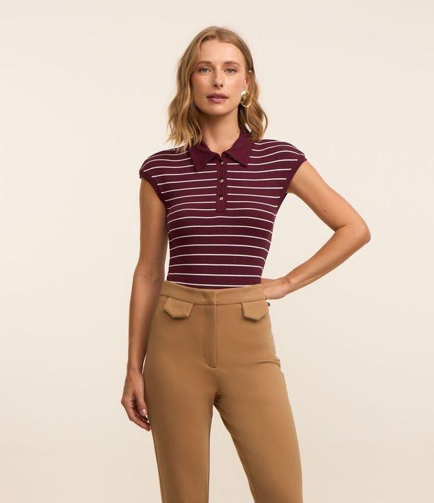 Body em Ribana com Gola Polo e Estampa Listrada - 1