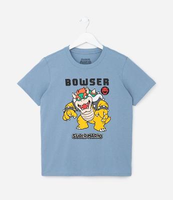 Camiseta Comfort Infantil com Estampa Bowser de Super Mario - Tam 4 a 12 Anos