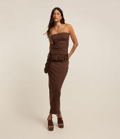 Vestido Long Midi em Microfibra com Fenda - 1