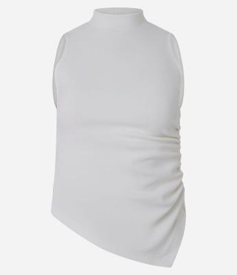 Blusa em Ponto Roma com Golinha Alta e Barra Assimétrica