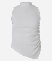 Blusa em Ponto Roma com Golinha Alta e Barra Assimétrica - 1