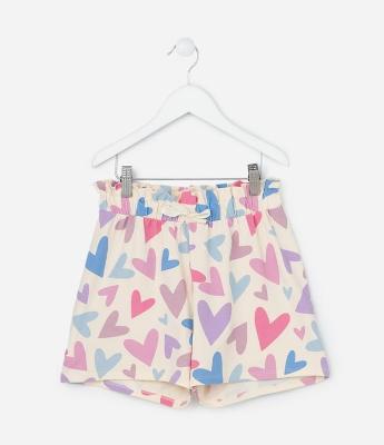 Short Clochard Infantil com Estampa Corações - Tam 5 a 14 Anos