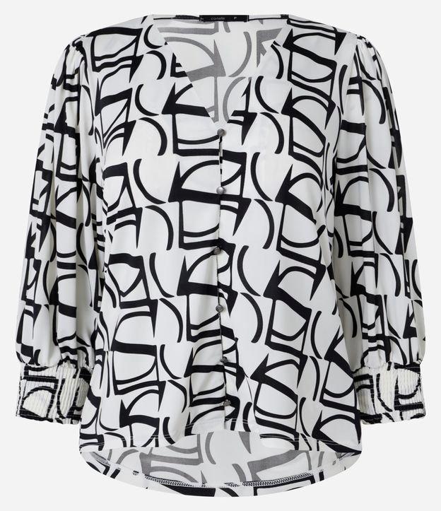 Blusa Manga 3/4 em Microfibra com Estampa Geométrica - 1