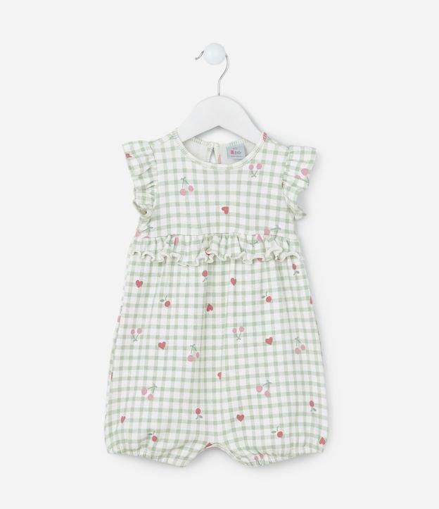 Macaquinho Infantil com Babadinhos e Estampa Xadrez - Tam 0 a 18 meses - 1