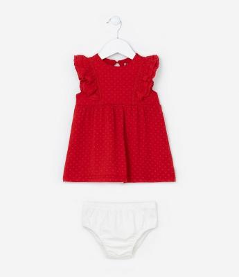 Vestido Infantil com Babadinhos e Textura - Tam 0 A 18 meses