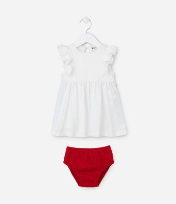 Vestido Infantil com Babadinhos e Textura - Tam 0 A 18 meses