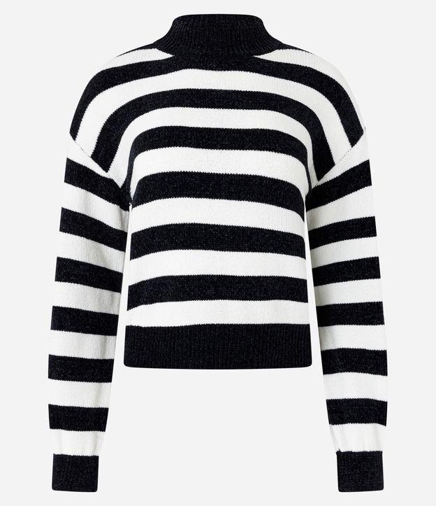 Suéter em Chenille Listrado com Golinha Alta - 1