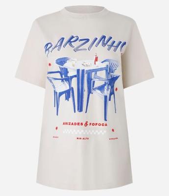 Camiseta Alongada em Algodão com Estampa Barzinho