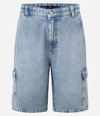 Bermuda Baggy Cargo em Jeans