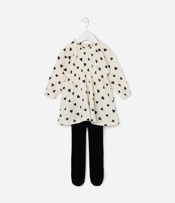 Vestido Infantil Texturizado com Estampa de Corações - Tam 0 a 18 meses