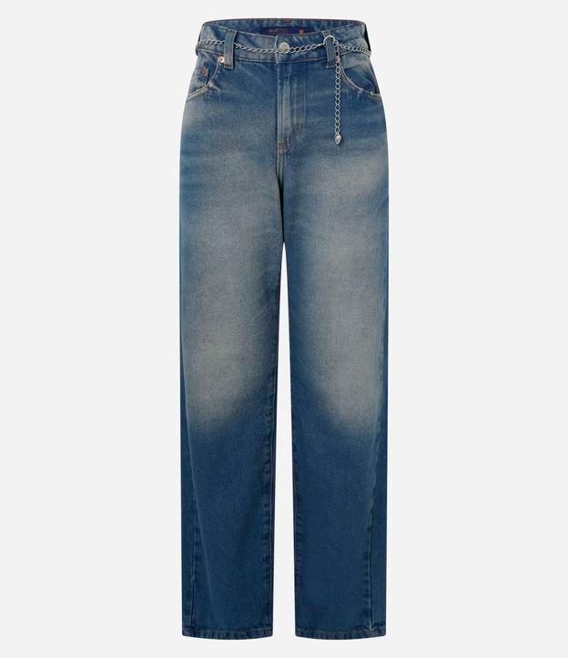 Calça Reta em Jeans Dirty com Cinto de Corrente - 1