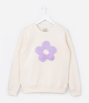 Blusão Infantil com Bordado de Flor - Tam 5 a 14 Anos