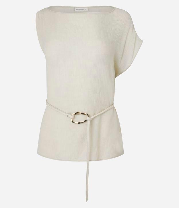 Blusa em Viscose com Manga Única e Cinto de Fivela Diferenciada - 1