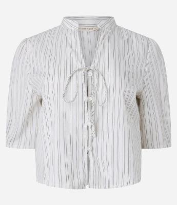 Blusa em Tricoline Listrado com Fio Tinto e Amarração