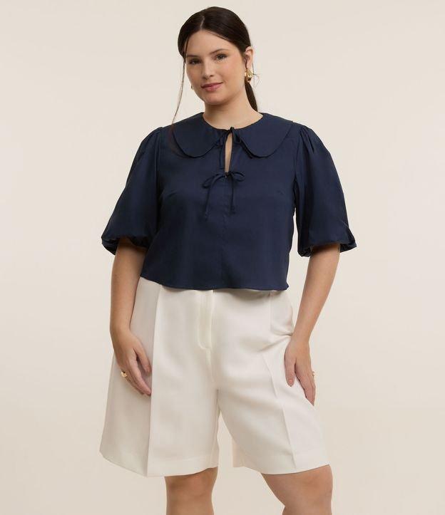 Blusa em Tricoline com Gola Boneca e Laços Curve & Plus Size - 2