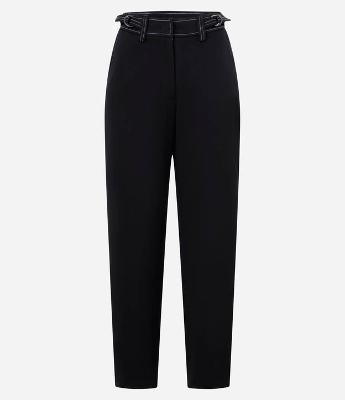 Calça Reta de Alfaiataria com Detalhe Contrastante na Cintura