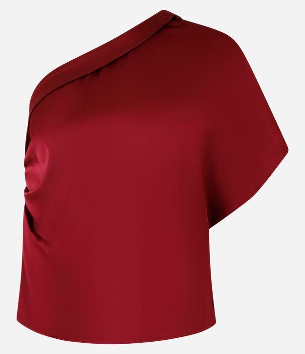 Blusa Acetinada com Ombro Único e Drapeado Lateral - 1