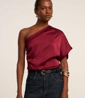 Blusa Acetinada com Ombro Único e Drapeado Lateral - 2