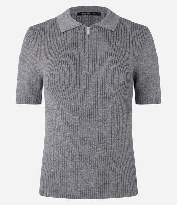 Blusa em Tricô com Gola Polo e Meio Zíper