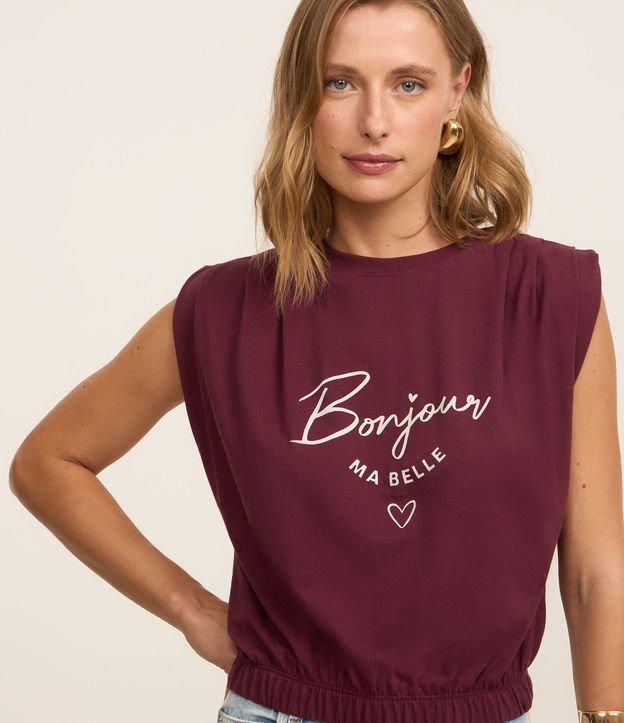 Blusa Manga Curta em Algodão com Estampa  Lettering Bonjour - 1