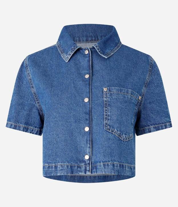 Camisa Curta em Jeans com Bolso - 1