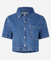 Camisa Curta em Jeans com Bolso - 1