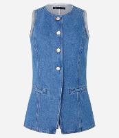 Colete Alongado em Jeans Cinturado com Botões - 1