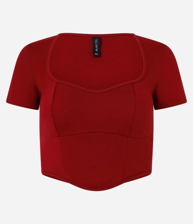 Blusa Cropped em Ponto Roma com Decote Coração - 1