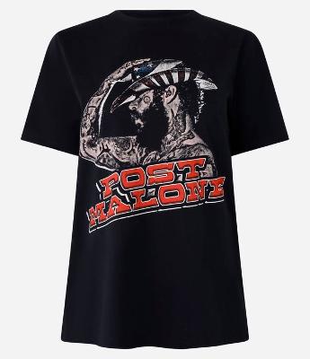 Camiseta Alongada em Algodão com Estampa Post Malone