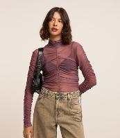 Blusa em Tule com Drapeado e Golinha Alta - 1