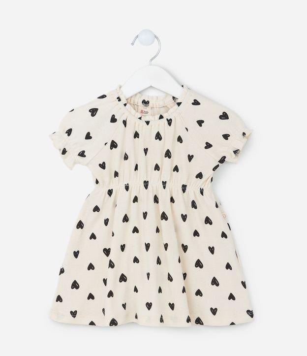 Vestido Infantil Texturizado com Estampa Corações - Tam 0 a 18 meses - 1