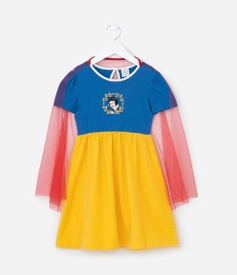 Vestido Infantil com Estampa da Branca de Neve - Tam 3 a 8 Anos